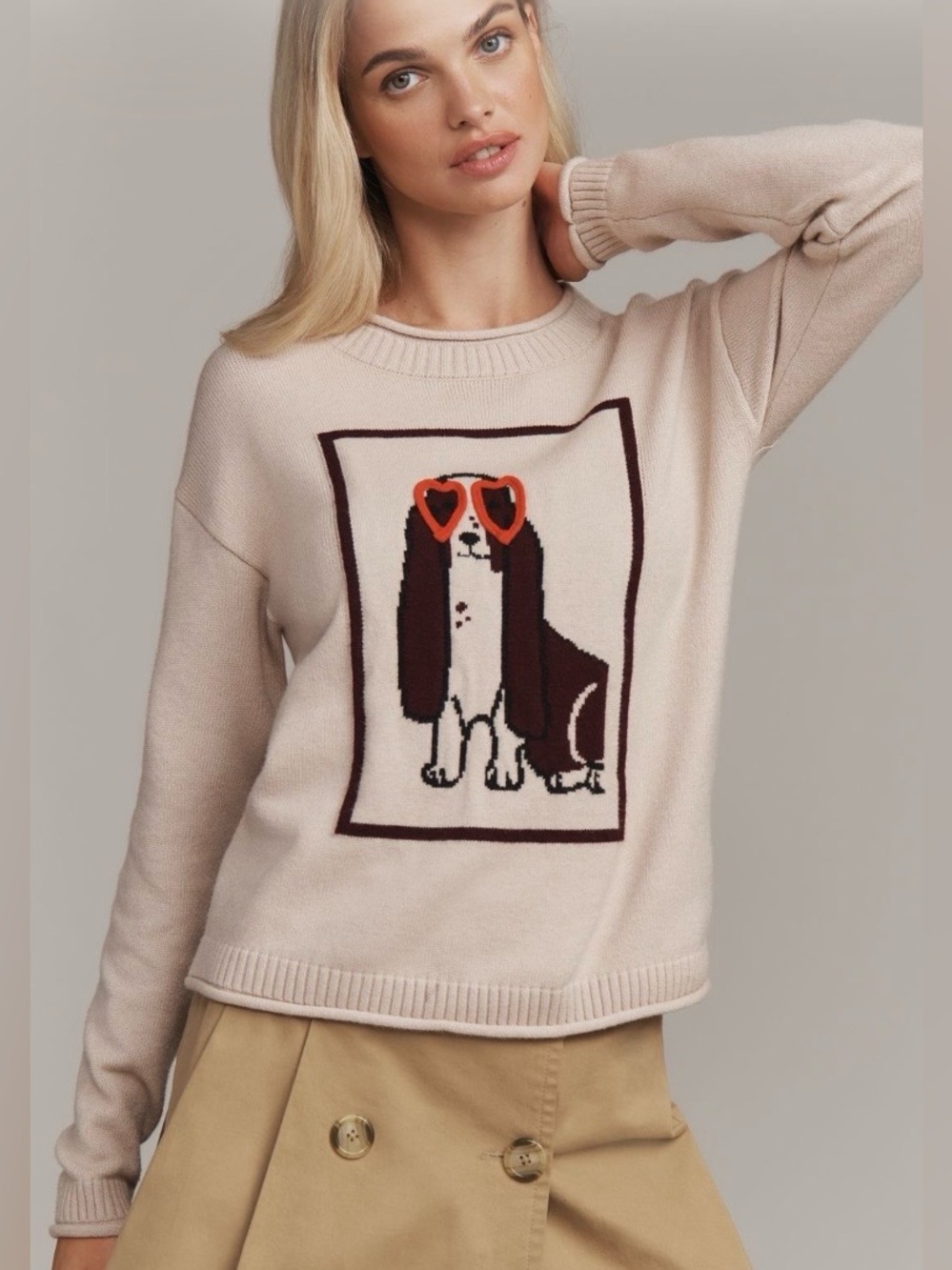 Anthropologie x Flat White Crew-Neck Icon Dig Sweater Size XS New Flaw